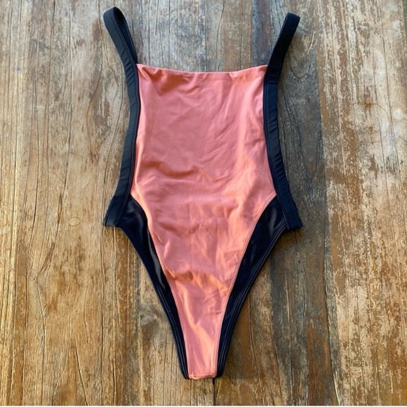 Fae Swim Other - High-Cut Two-Tone One-Piece Swimsuit - Pink and Black